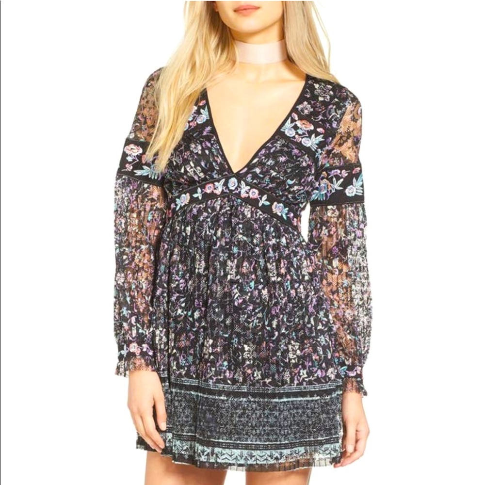 Free People Cherry Blossom Embroidered Mini Dress